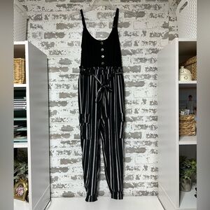 No Boundaries Black and White Striped Sleeveless Jumpsuit